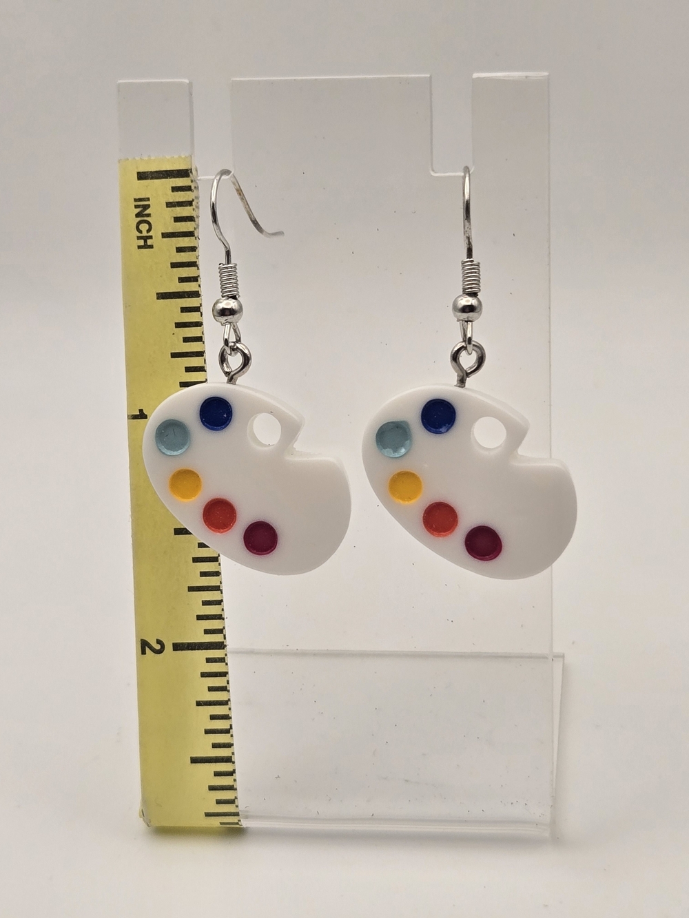 🚨Whimsical White Artist Palette Drop Earrings with Multicolor Dots